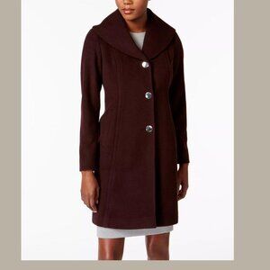 Anne Klein - Size 4 - Women's Shawl Collar Wool Cashmere Blend Coat in Merlot